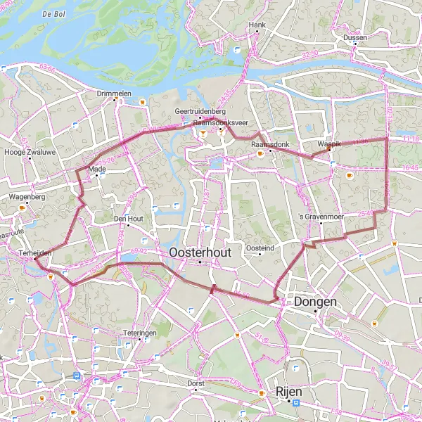 Miniatuurkaart van de fietsinspiratie "Gravelroute Terheijden en omgeving" in Noord-Brabant, Netherlands. Gemaakt door de Tarmacs.app fietsrouteplanner