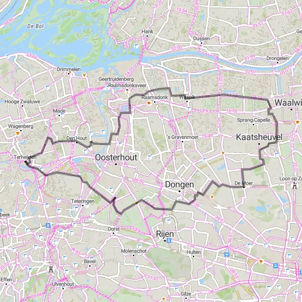 Miniatuurkaart van de fietsinspiratie "Wegroute naar Waspik en De Moer" in Noord-Brabant, Netherlands. Gemaakt door de Tarmacs.app fietsrouteplanner