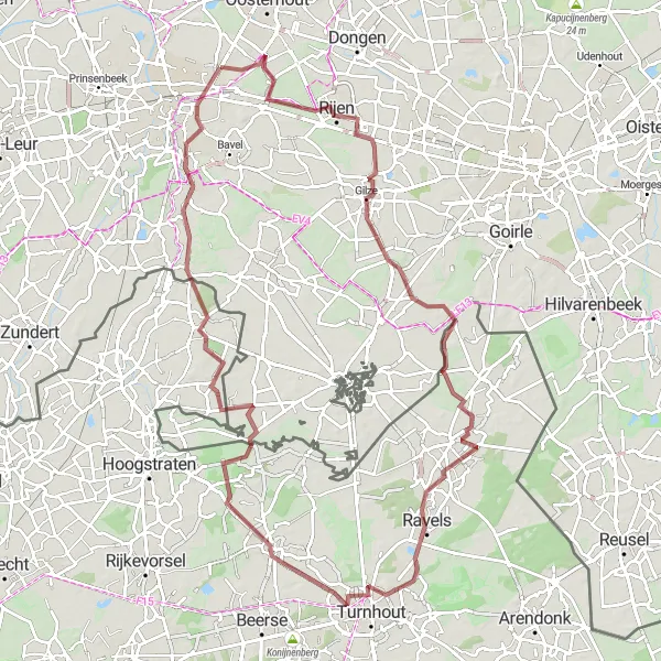 Miniatuurkaart van de fietsinspiratie "Gravelroute door Noord-Brabantse natuur" in Noord-Brabant, Netherlands. Gemaakt door de Tarmacs.app fietsrouteplanner