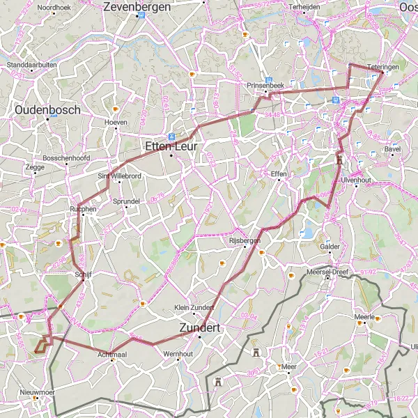Miniatuurkaart van de fietsinspiratie "Gravelroute Kasteel Bouvigne - Prinsenbeek" in Noord-Brabant, Netherlands. Gemaakt door de Tarmacs.app fietsrouteplanner