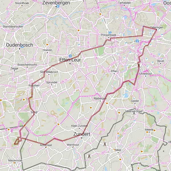 Map miniature of "Bouvigne Castle and Beyond" cycling inspiration in Noord-Brabant, Netherlands. Generated by Tarmacs.app cycling route planner