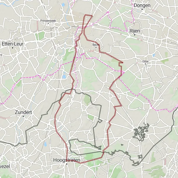 Miniatuurkaart van de fietsinspiratie "Gravelroute Teteringen - Hoogstraten" in Noord-Brabant, Netherlands. Gemaakt door de Tarmacs.app fietsrouteplanner
