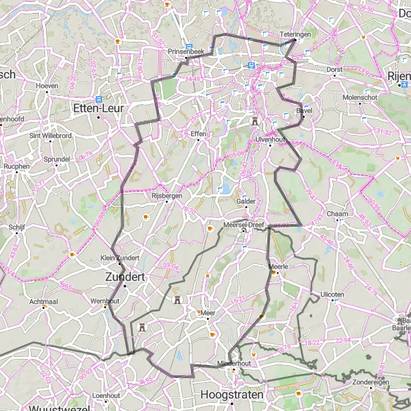 Miniatuurkaart van de fietsinspiratie "Verken de natuur rondom Teteringen op de fiets" in Noord-Brabant, Netherlands. Gemaakt door de Tarmacs.app fietsrouteplanner
