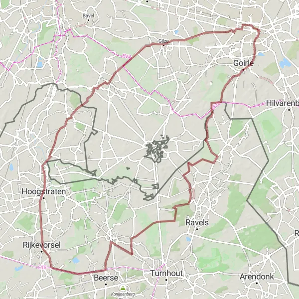 Map miniature of "The Gravel Palace Route" cycling inspiration in Noord-Brabant, Netherlands. Generated by Tarmacs.app cycling route planner