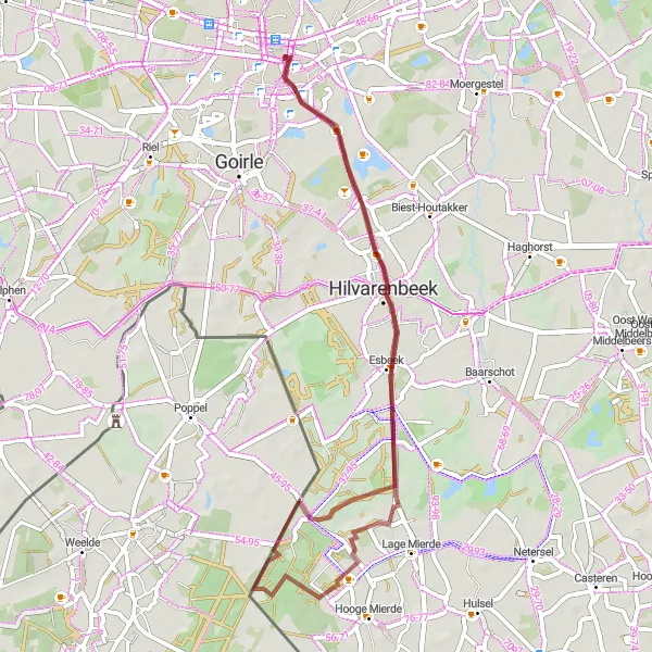 Map miniature of "The Hidden Gravel Trails" cycling inspiration in Noord-Brabant, Netherlands. Generated by Tarmacs.app cycling route planner