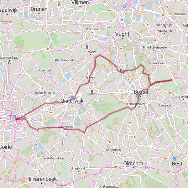 Map miniature of "Berkel-Enschot to Konings Hoeven Gravel Route" cycling inspiration in Noord-Brabant, Netherlands. Generated by Tarmacs.app cycling route planner