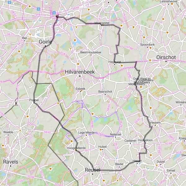 Map miniature of "Roads Less Traveled" cycling inspiration in Noord-Brabant, Netherlands. Generated by Tarmacs.app cycling route planner