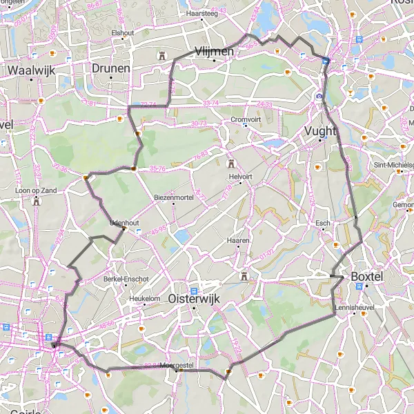 Map miniature of "The Road Less Traveled" cycling inspiration in Noord-Brabant, Netherlands. Generated by Tarmacs.app cycling route planner