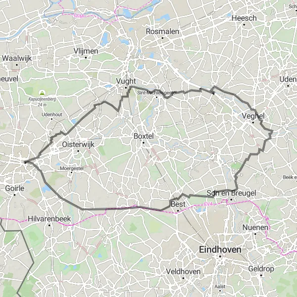 Map miniature of "Berkel-Enschot to Best Road Route" cycling inspiration in Noord-Brabant, Netherlands. Generated by Tarmacs.app cycling route planner