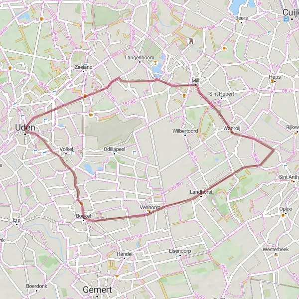Miniatuurkaart van de fietsinspiratie "Ontdekking van Landelijk Noord-Brabant per Gravelbike" in Noord-Brabant, Netherlands. Gemaakt door de Tarmacs.app fietsrouteplanner
