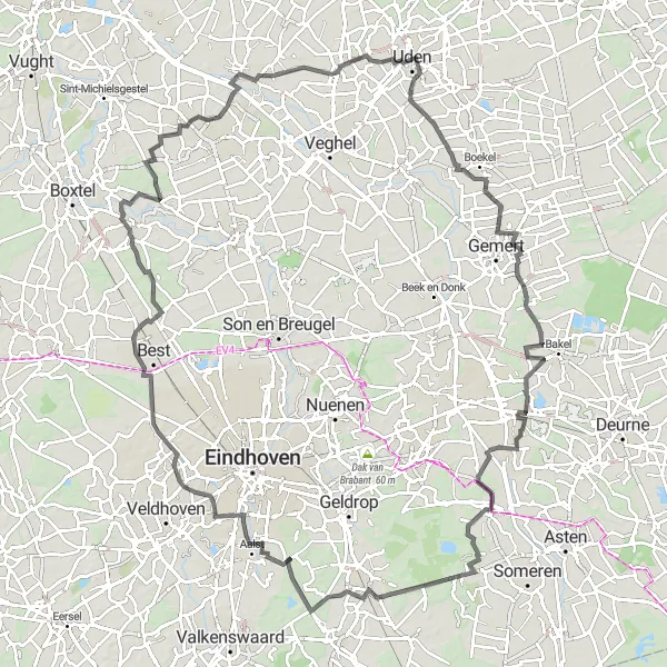 Miniatuurkaart van de fietsinspiratie "Fietsen door het groene landschap van Noord-Brabant" in Noord-Brabant, Netherlands. Gemaakt door de Tarmacs.app fietsrouteplanner