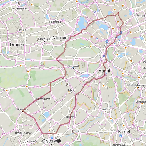 Miniatuurkaart van de fietsinspiratie "Graveltocht van Udenhout naar Haaren" in Noord-Brabant, Netherlands. Gemaakt door de Tarmacs.app fietsrouteplanner