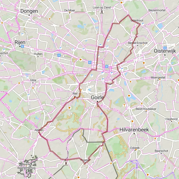 Map miniature of "Off-Road Excursion to Roovert" cycling inspiration in Noord-Brabant, Netherlands. Generated by Tarmacs.app cycling route planner