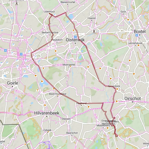 Map miniature of "Round Trip from Udenhout" cycling inspiration in Noord-Brabant, Netherlands. Generated by Tarmacs.app cycling route planner