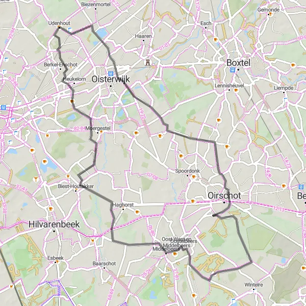 Miniatuurkaart van de fietsinspiratie "Weg Route vanuit Udenhout" in Noord-Brabant, Netherlands. Gemaakt door de Tarmacs.app fietsrouteplanner