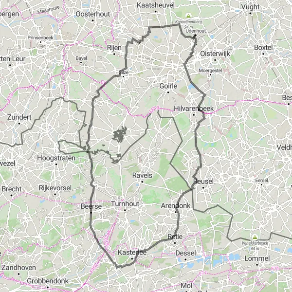 Map miniature of "Ultimate Cycling Challenge - Discover Ulicoten and More" cycling inspiration in Noord-Brabant, Netherlands. Generated by Tarmacs.app cycling route planner