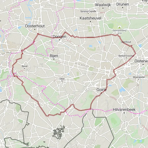 Miniatuurkaart van de fietsinspiratie "Uitdagende graveltocht langs Dongen en Alphen" in Noord-Brabant, Netherlands. Gemaakt door de Tarmacs.app fietsrouteplanner