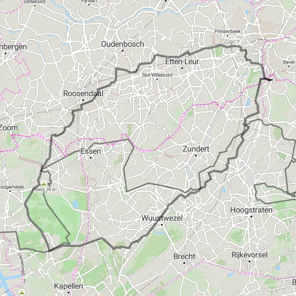 Miniatuurkaart van de fietsinspiratie "Kastelen en Natuurpracht" in Noord-Brabant, Netherlands. Gemaakt door de Tarmacs.app fietsrouteplanner