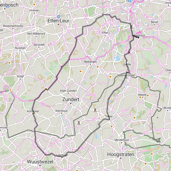 Miniatuurkaart van de fietsinspiratie "Groene Oases en Rustieke Dorpen" in Noord-Brabant, Netherlands. Gemaakt door de Tarmacs.app fietsrouteplanner