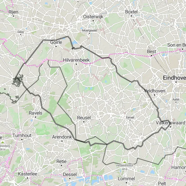 Miniatuurkaart van de fietsinspiratie "Roadtrip van Dorp naar Dorp" in Noord-Brabant, Netherlands. Gemaakt door de Tarmacs.app fietsrouteplanner