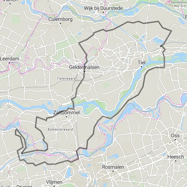 Map miniature of "Delightful Towns and Winding Roads" cycling inspiration in Noord-Brabant, Netherlands. Generated by Tarmacs.app cycling route planner