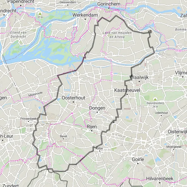 Miniatuurkaart van de fietsinspiratie "Langs historische dorpen en uitgestrekte velden" in Noord-Brabant, Netherlands. Gemaakt door de Tarmacs.app fietsrouteplanner