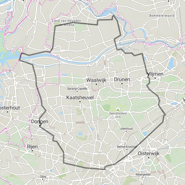 Miniatuurkaart van de fietsinspiratie "Historische dorpen en natuurschoon" in Noord-Brabant, Netherlands. Gemaakt door de Tarmacs.app fietsrouteplanner