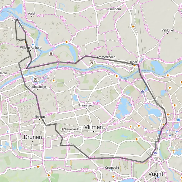 Miniatuurkaart van de fietsinspiratie "Kastelen en Natuur Route" in Noord-Brabant, Netherlands. Gemaakt door de Tarmacs.app fietsrouteplanner