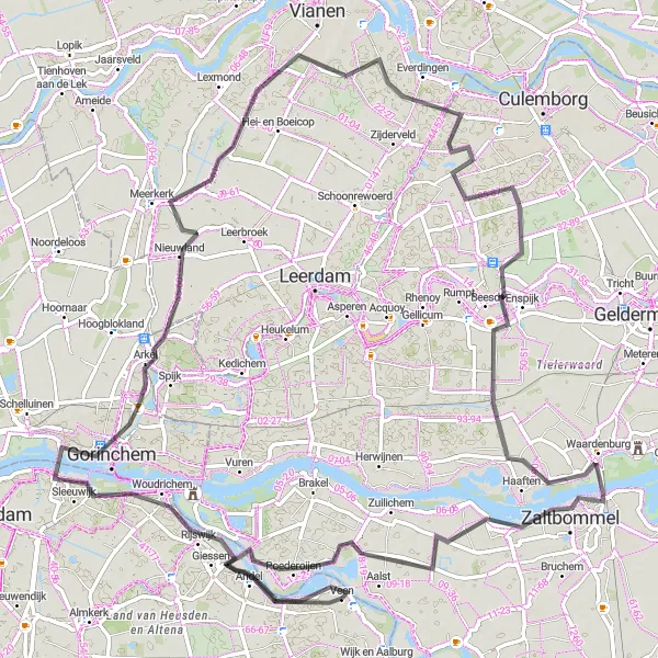 Miniatuurkaart van de fietsinspiratie "Langs de Lek en de Waal" in Noord-Brabant, Netherlands. Gemaakt door de Tarmacs.app fietsrouteplanner