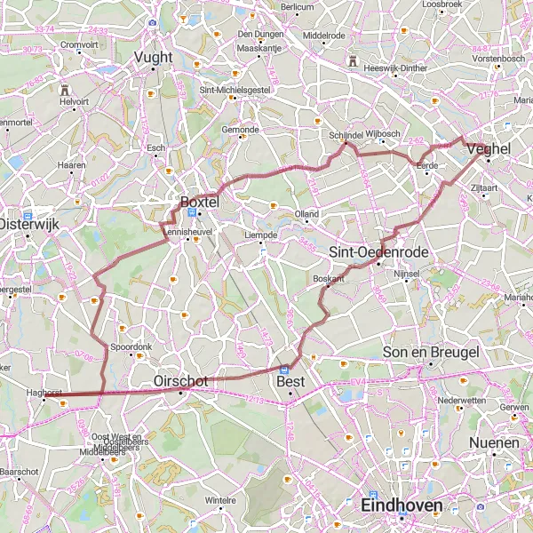Map miniature of "Veghel - Boskant - Haghorst - Hoeves" cycling inspiration in Noord-Brabant, Netherlands. Generated by Tarmacs.app cycling route planner