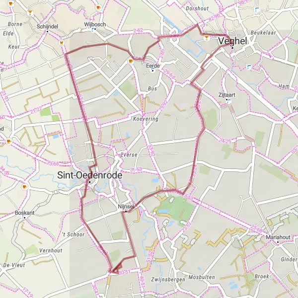 Miniatuurkaart van de fietsinspiratie "Ontdek de landelijke charme" in Noord-Brabant, Netherlands. Gemaakt door de Tarmacs.app fietsrouteplanner