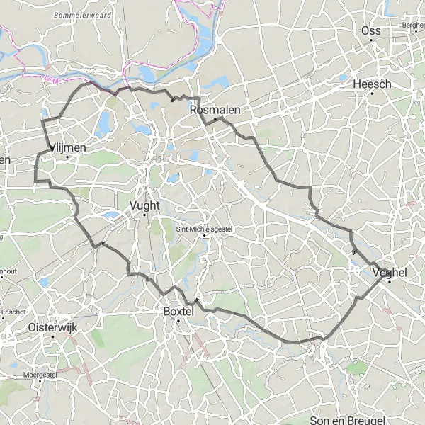 Miniatuurkaart van de fietsinspiratie "Rit door het platteland van Noord-Brabant" in Noord-Brabant, Netherlands. Gemaakt door de Tarmacs.app fietsrouteplanner