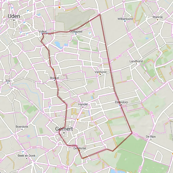 Map miniature of "Odiliapeel Loop" cycling inspiration in Noord-Brabant, Netherlands. Generated by Tarmacs.app cycling route planner