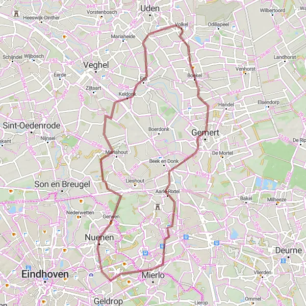 Map miniature of "Gemert - Nuenen Gravel Loop" cycling inspiration in Noord-Brabant, Netherlands. Generated by Tarmacs.app cycling route planner