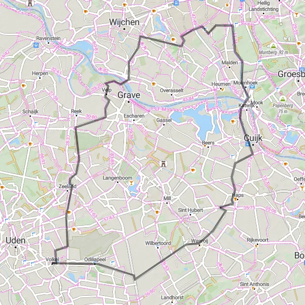 Miniatuurkaart van de fietsinspiratie "Historische Route door Noord-Brabant" in Noord-Brabant, Netherlands. Gemaakt door de Tarmacs.app fietsrouteplanner