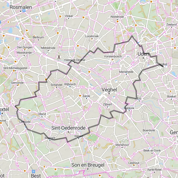 Map miniature of "Liempde - Houterd Road Loop" cycling inspiration in Noord-Brabant, Netherlands. Generated by Tarmacs.app cycling route planner
