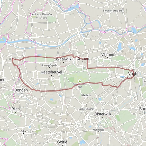 Miniatuurkaart van de fietsinspiratie "Gravelroute van Helvoirt naar De Moer via Kapucijnenberg en Waspik" in Noord-Brabant, Netherlands. Gemaakt door de Tarmacs.app fietsrouteplanner