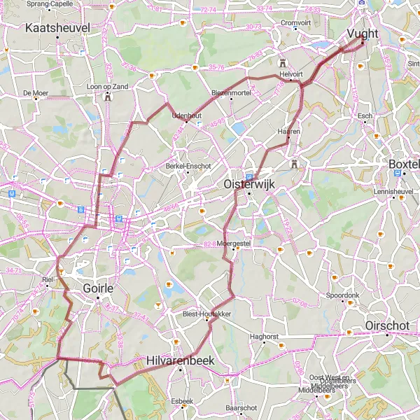 Miniatuurkaart van de fietsinspiratie "Ontdek de Kempen van Noord-Brabant" in Noord-Brabant, Netherlands. Gemaakt door de Tarmacs.app fietsrouteplanner