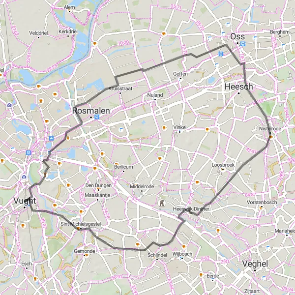 Miniatuurkaart van de fietsinspiratie "Route van Vught naar Nistelrode en Heeswijk-Dinther" in Noord-Brabant, Netherlands. Gemaakt door de Tarmacs.app fietsrouteplanner
