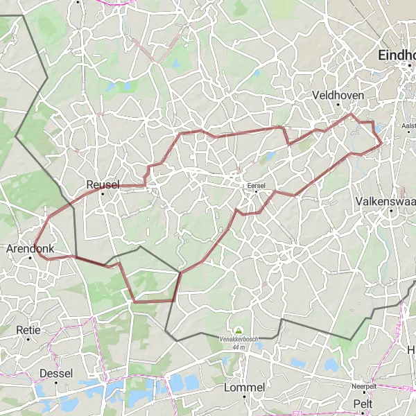 Miniatuurkaart van de fietsinspiratie "Kempen en Postel Grindroute" in Noord-Brabant, Netherlands. Gemaakt door de Tarmacs.app fietsrouteplanner
