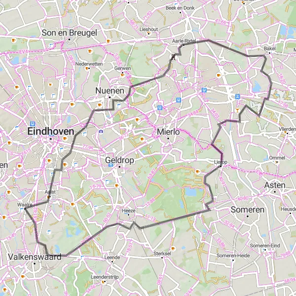 Map miniature of "Scenic Route through Nuenen and Lierop" cycling inspiration in Noord-Brabant, Netherlands. Generated by Tarmacs.app cycling route planner