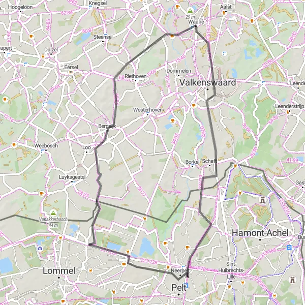 Map miniature of "Valkenswaard Loop" cycling inspiration in Noord-Brabant, Netherlands. Generated by Tarmacs.app cycling route planner