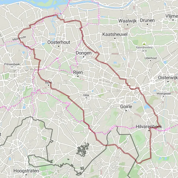 Map miniature of "The Gravel Adventure" cycling inspiration in Noord-Brabant, Netherlands. Generated by Tarmacs.app cycling route planner