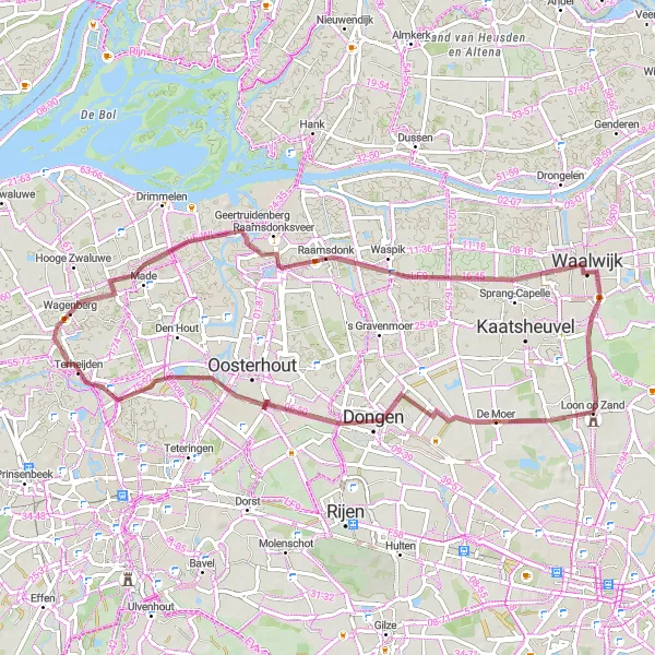 Map miniature of "The Country Grind" cycling inspiration in Noord-Brabant, Netherlands. Generated by Tarmacs.app cycling route planner