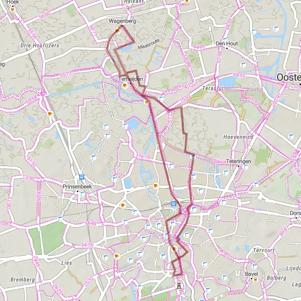 Map miniature of "A Leisurely Gravel Spin" cycling inspiration in Noord-Brabant, Netherlands. Generated by Tarmacs.app cycling route planner