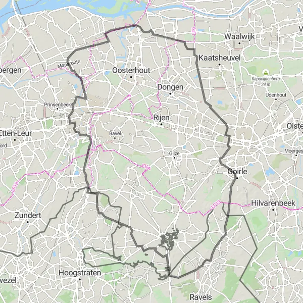 Map miniature of "The Ultimate Road Adventure" cycling inspiration in Noord-Brabant, Netherlands. Generated by Tarmacs.app cycling route planner