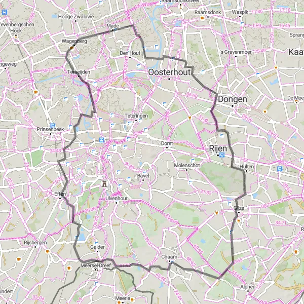 Map miniature of "Country Roads and Cultural Gems" cycling inspiration in Noord-Brabant, Netherlands. Generated by Tarmacs.app cycling route planner