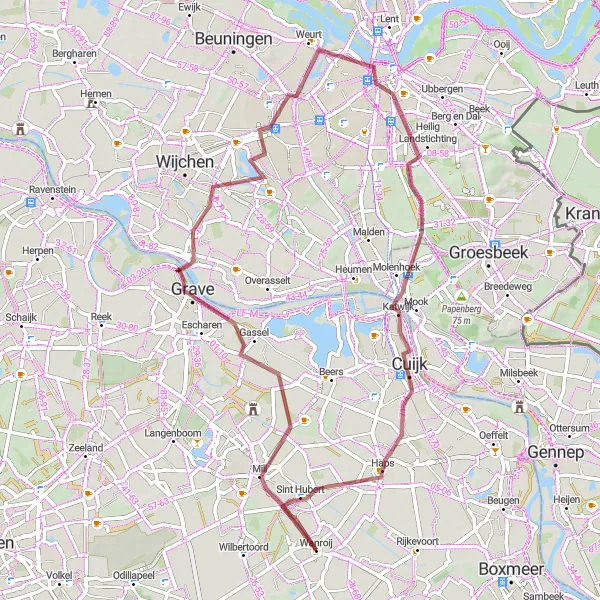 Miniatuurkaart van de fietsinspiratie "Ontdek de Natuur en Geschiedenis van Noord-Brabant" in Noord-Brabant, Netherlands. Gemaakt door de Tarmacs.app fietsrouteplanner