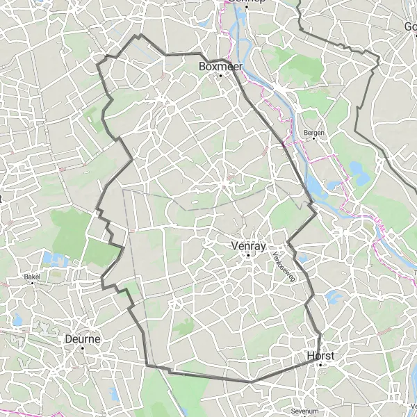 Miniatuurkaart van de fietsinspiratie "Rondje Wanroij naar Griendtsveen" in Noord-Brabant, Netherlands. Gemaakt door de Tarmacs.app fietsrouteplanner