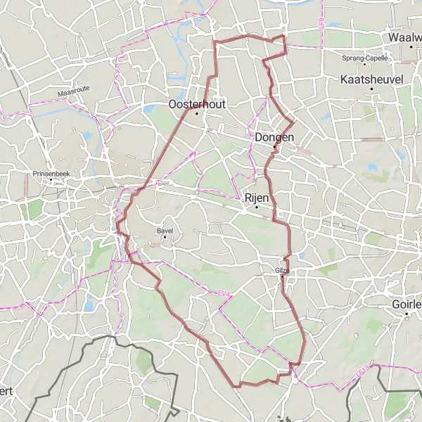 Miniatuurkaart van de fietsinspiratie "Gravelroute vanuit Waspik naar Raamsdonk" in Noord-Brabant, Netherlands. Gemaakt door de Tarmacs.app fietsrouteplanner
